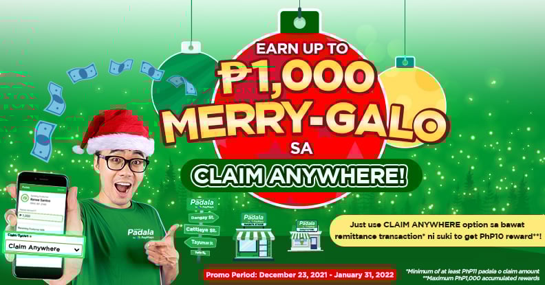Earn up to PhP1000 reward when you process remittance via claim anywhere!