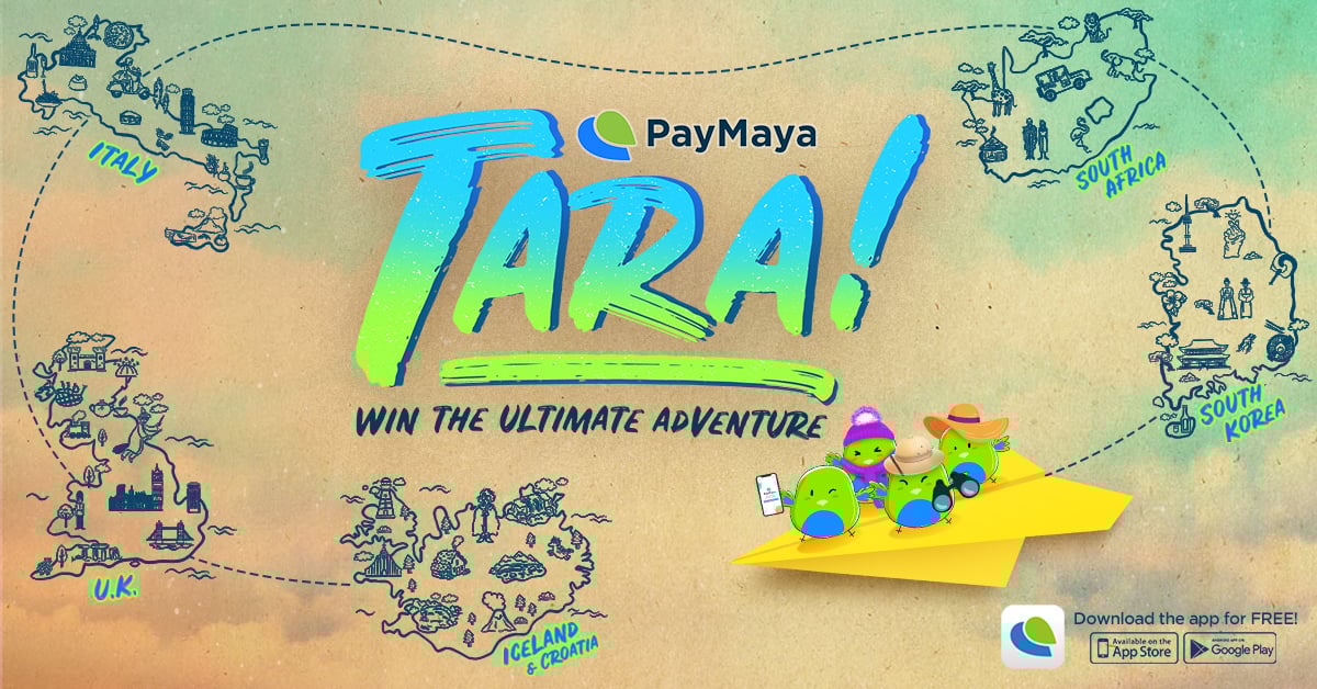 PayMaya Birds floating on top of a big mustard paper plane